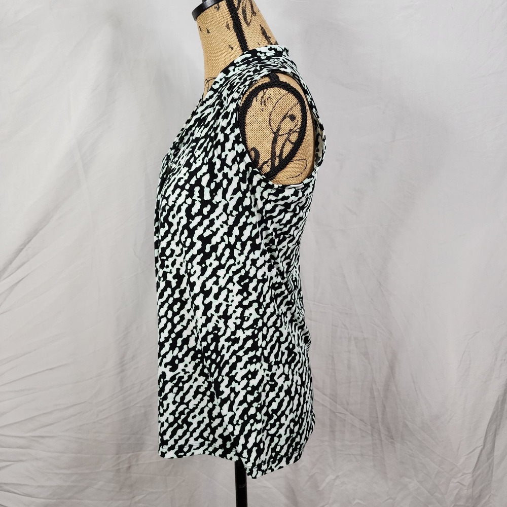 DANA BUCHMAN Size Small‎ Pleated Animal Print Blue Accent Business Work Blouse - Picture 3 of 10